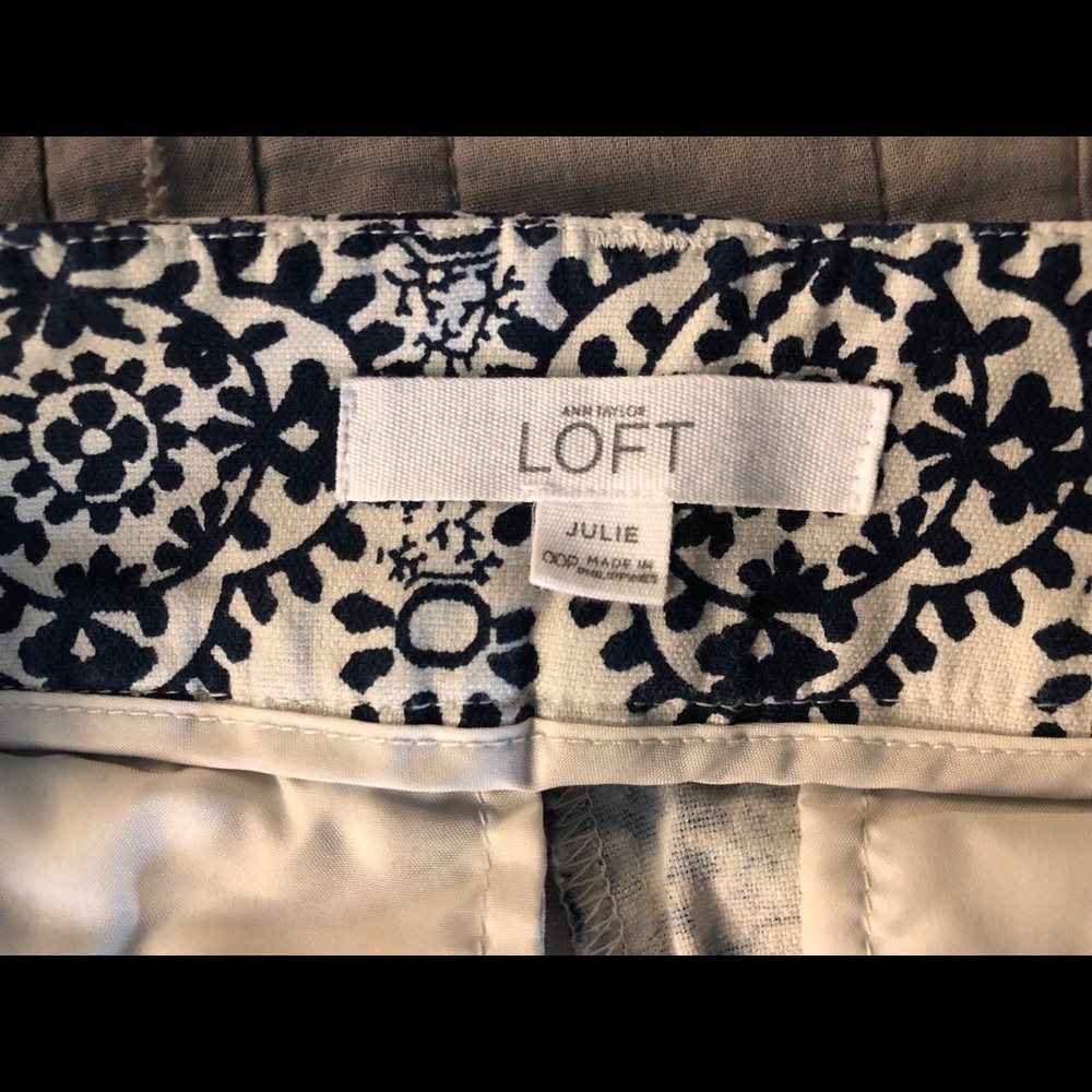 Loft Riveria Navy & Cream Tile-Print Ankle Pants - Picture 3 of 6